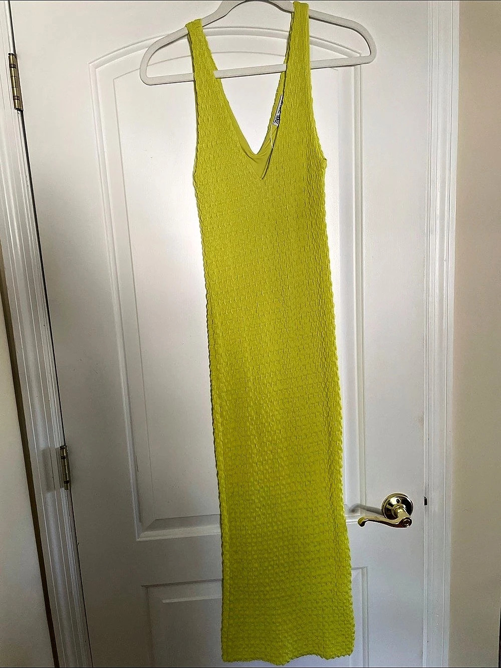 Zara Textured Midi Dress in Lime Green/Yellow Size Small NWT